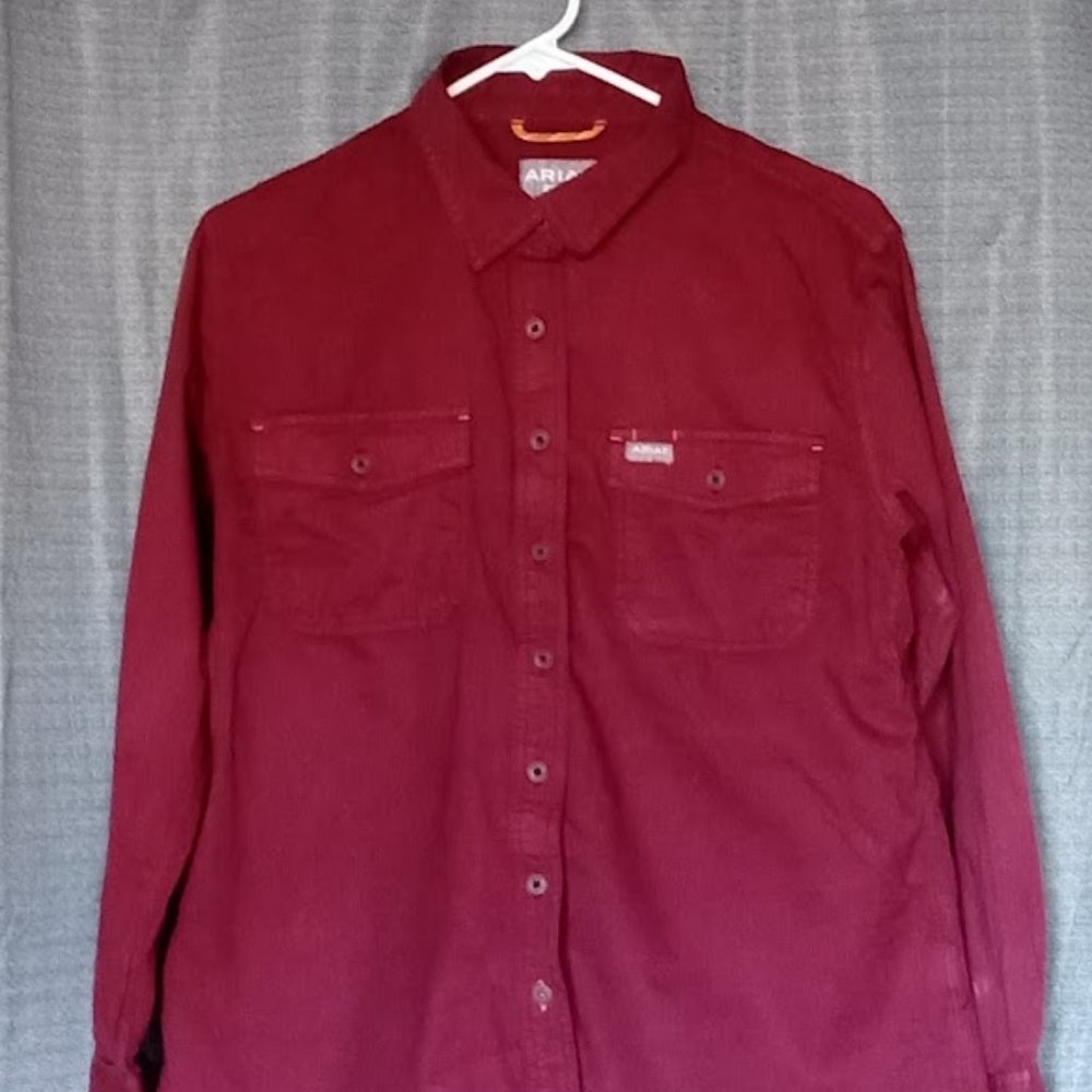 Ariat Rebar, Men's Large, Red, Button Down Work Shirt